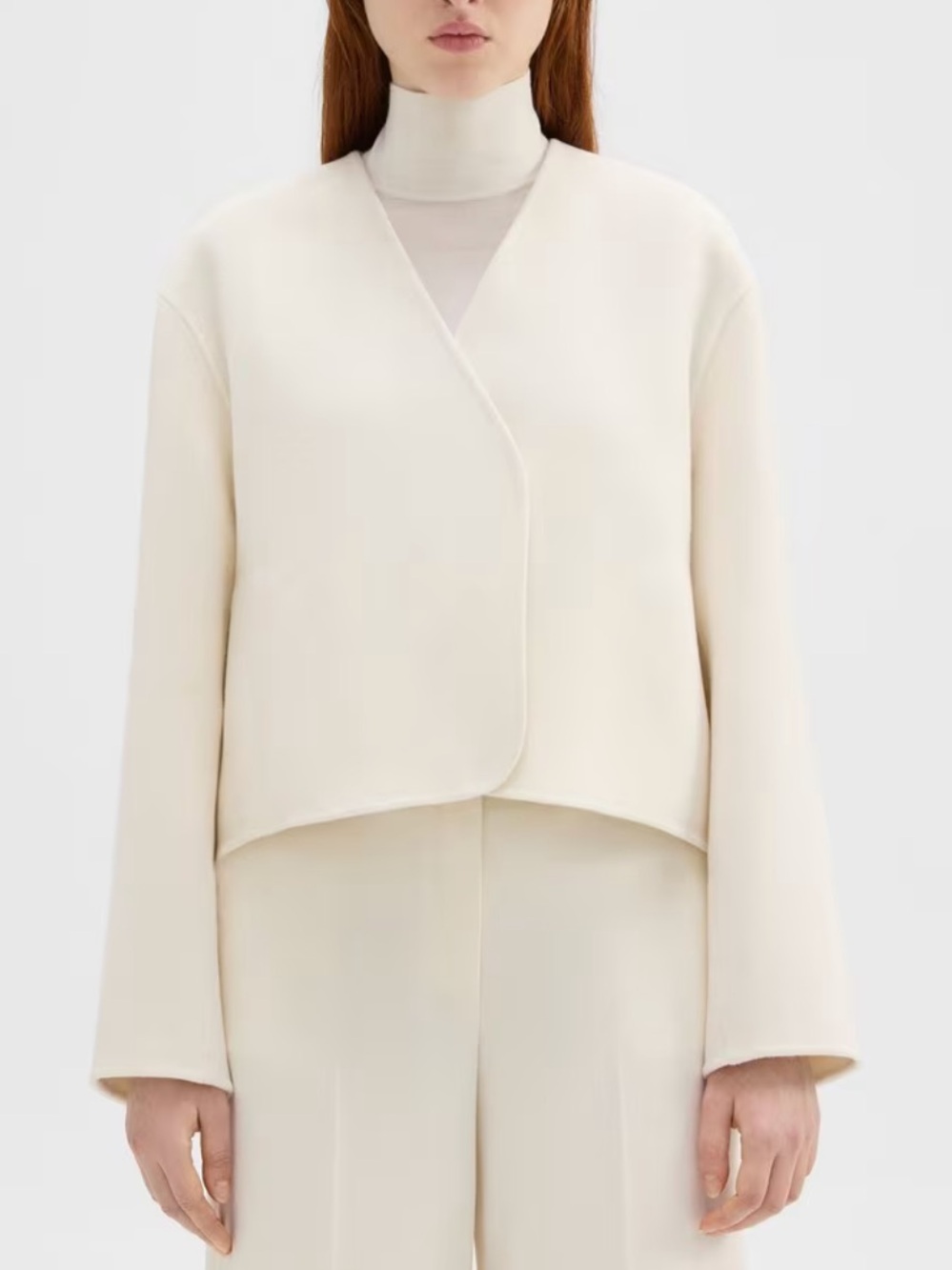 Theory cream ivory rounded crop wool cashmere jacket XS